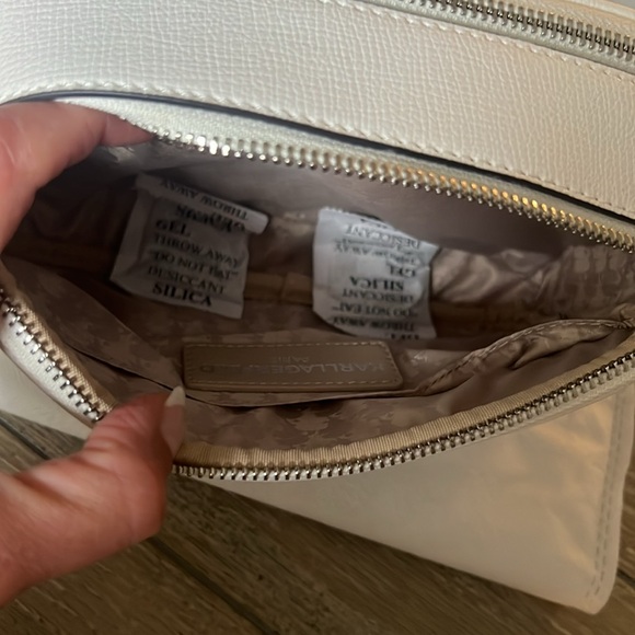 NWT Karl Lagerfeld Paris White Crossbody w/ Guitar Strap Silver Hardware Dustbag - Picture 8 of 10